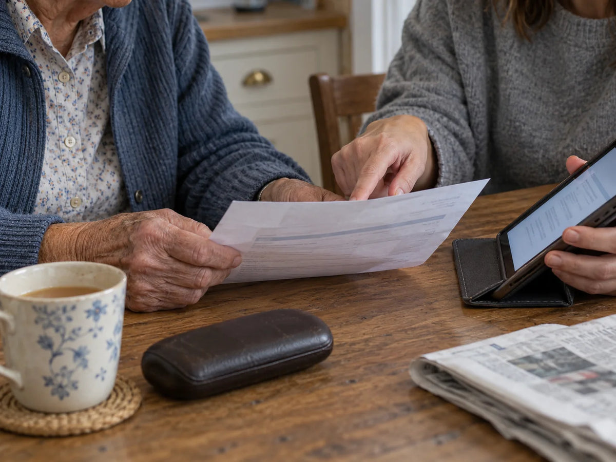 Older and younger adults reviewing important household information together