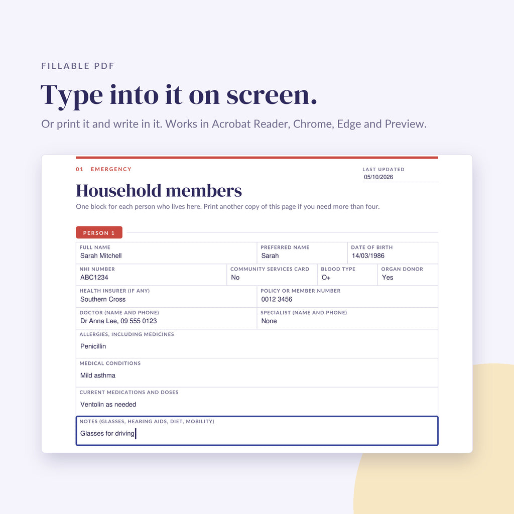 Household members page being filled in on screen