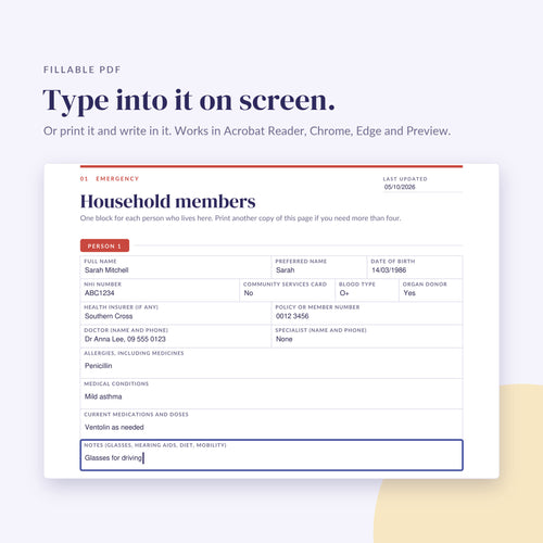 Household members page being filled in on screen