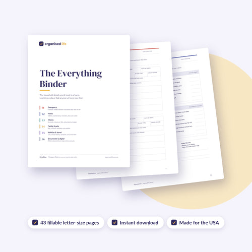 The Everything Binder cover with two inside pages