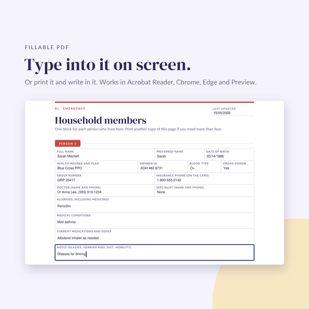 Household members page being filled in on screen