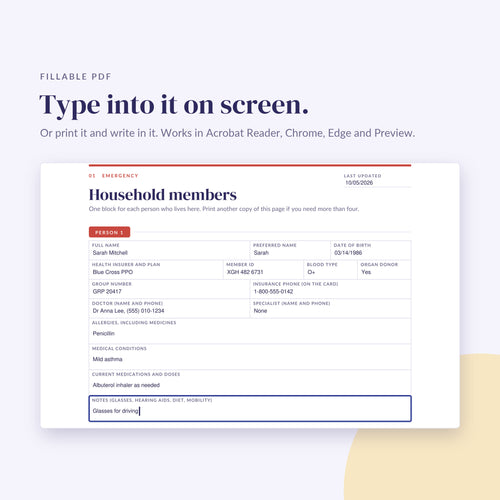 Household members page being filled in on screen
