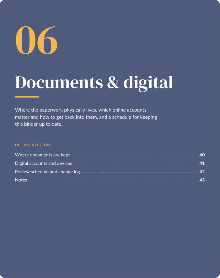 Documents & digital section divider