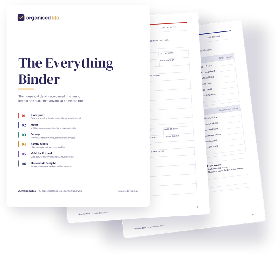 The Everything Binder cover with two inside pages